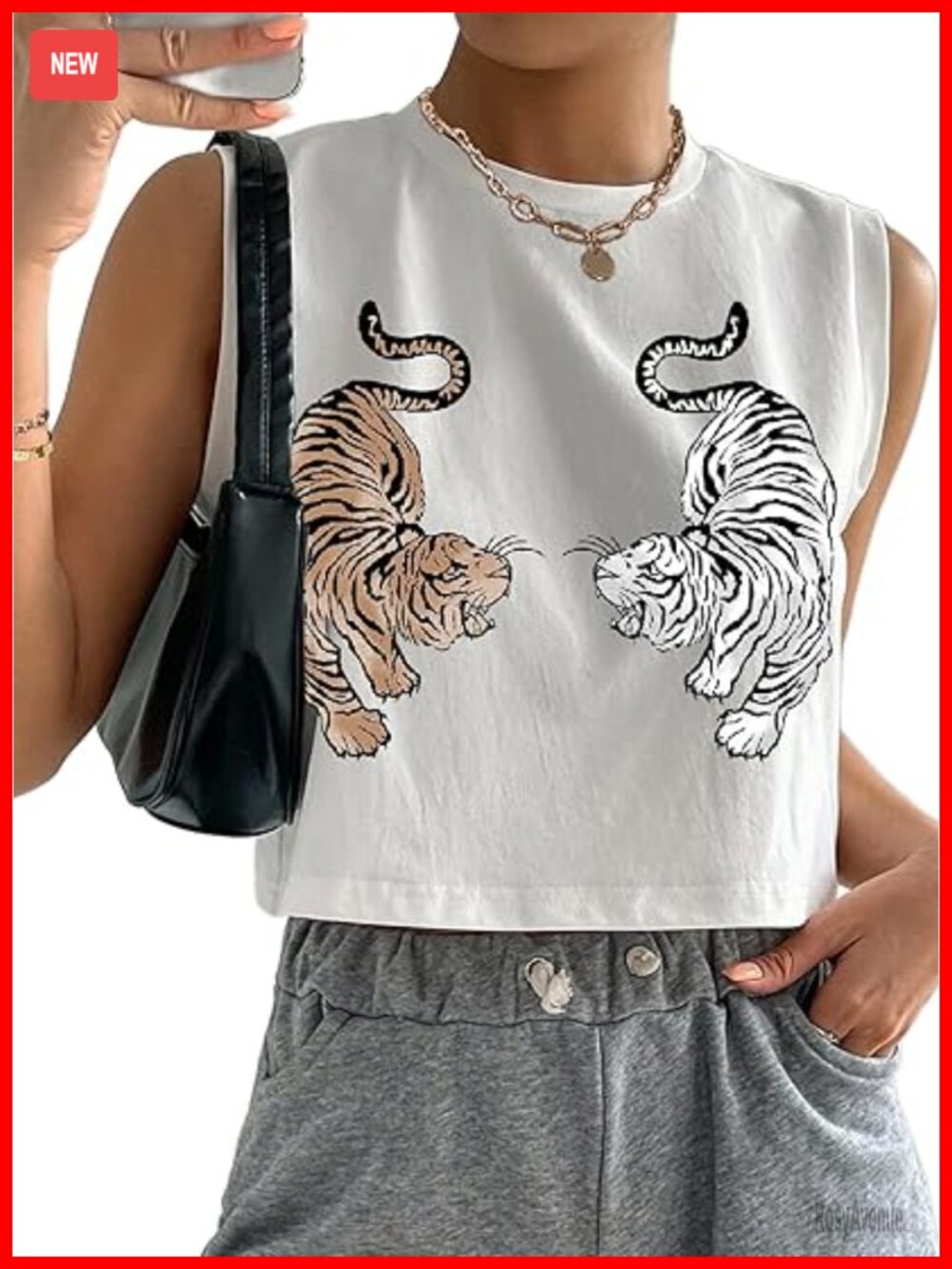 Womens Crew Neck Loose Crop Tank Top Sleeveless Workout Casual T-Shirt